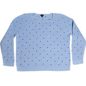 Talbots Womens size XL Sweater Blue Polka Dot Chunky 90s Academia Schoolgirl Rib